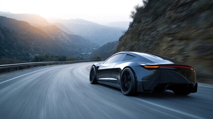 Fototapeta premium Eco-Friendly Mobility: Electric Car on a Winding Mountain Road