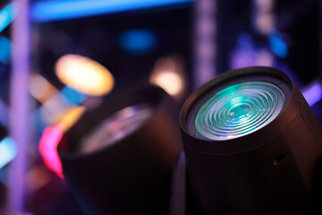 close up of stage lighting spotlight moving head