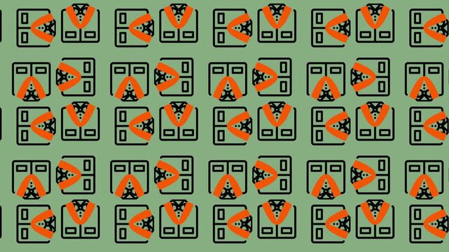 Abstract Geometric Pattern with Orange and Green Shapes.