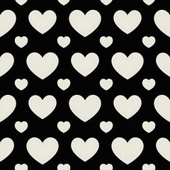 Seamless pattern of cream colored hearts on a dark black background for valentines day or romantic themes