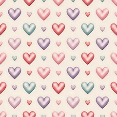 Soft pastel watercolor hearts seamless pattern background for valentines day love romance celebrations