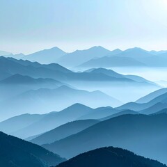 Obraz premium Misty Blue Mountain Range Layers Under Soft Sunlight Panorama Scenic Vista