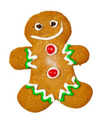Festive isolated decorated gingerbread man cookie
