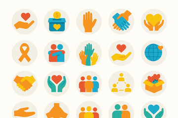 Fototapeta premium Charity and Community Icons Set – Donation, Support, Unity and Helping Hands