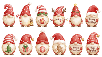 Christmas gnomes vector illustrations set. Christmas quotes. Winter holidays clipart