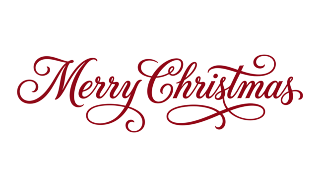 Merry Christmas in cursive, calligraphy, writing, lettering, text, font, phrase, type, vector, isolated for Christmas card template printable, banner, tags, sign, email signature, header, social media - Powered by Adobe