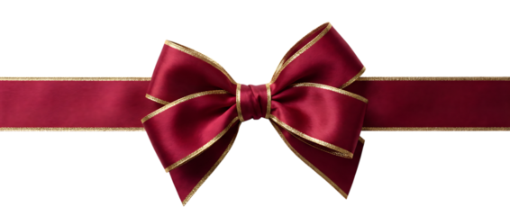 red ribbon and bow with gold isolated against transparent background