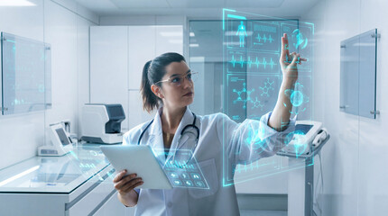 Doctor Reviewing Advanced Holographic Health Data