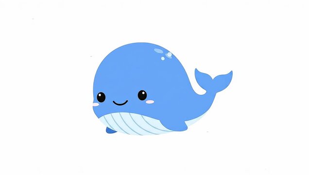 Adorable Smiling Blue Whale Cartoon Character Animation.