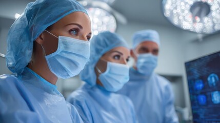 Focused Surgeons Performing Surgery with Digital Display