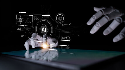 AI system interacting with artificial intelligence interface, processing data, executing algorithms, and enhancing automation with advanced artificial intelligence functions. Latch