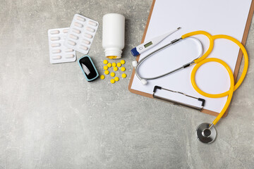 Stethoscope on the table. Medical instrument. Medical concept. Healthcare. Health Day.Doctor...