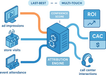 Cross-Channel Attribution Map with Offline Signal Stitching — Sankey Vector