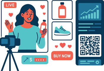 Live Shopping Studio with Real-Time Conversion Ticker &mdash; Broadcast Vector