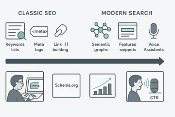 Classic SEO to Voice Search Timeline &mdash; Evolution Infographic Vector
