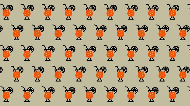 Seamless Pattern of Orange Cocktails with Lemon Slices and Straws.