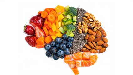 Brain shaped from healthy foods promoting cognitive function and well being