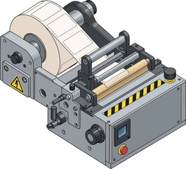 Vector illustration of isolated electric equipment technology: an industrial machine, power supply, and electric drill