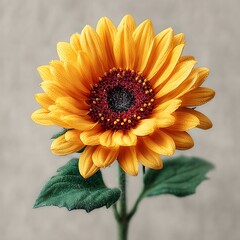 Beautiful sunflower with green leaves high resolution picture