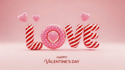 Happy valentine's day love text with heart balloons pink