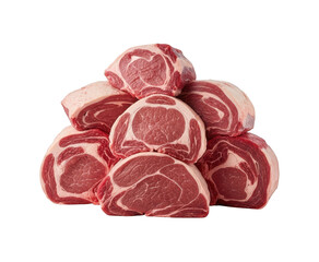Obraz premium Stack of fresh raw beef ribeye steaks isolated on transparent background