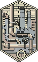 Vector illustration of factory, modern and old building design with icon symbol for business sign art