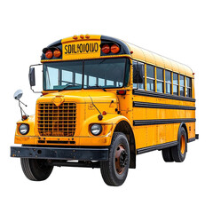 Classic yellow school bus isolated against a black background.