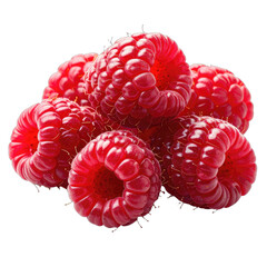 A close-up, high-contrast studio shot of fresh, ripe raspberries against a solid black background.