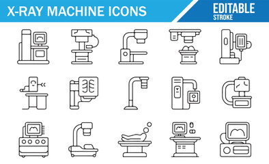 X-ray machine outline icons set, medical imaging and radiology vector symbols