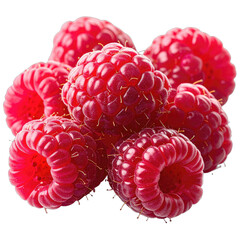 A close-up studio shot of several vibrant red raspberries isolated against a pure black background.