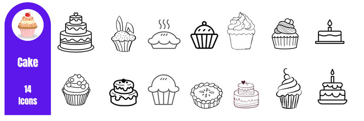 Line Icon set Design - Collection of hand drawn dessert icons and illustrations isolated on transparent background