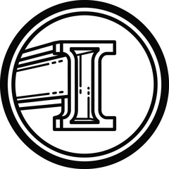 Construction beam emblem: An industrial emblem features an I-beam, an iconic element in construction and engineering.  Illustrated within a circular frame.