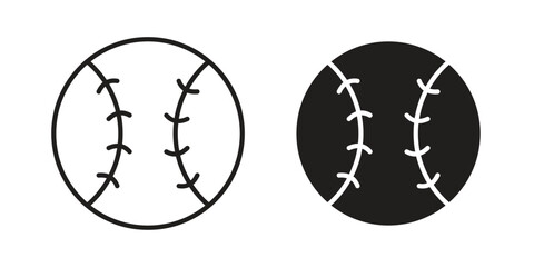 Fototapeta premium Baseball icons illustration, line art, glyph style vectors