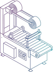 Industrial Machine Blueprint: A meticulous outline of an industrial machine, depicting its complex mechanisms and structure with precise detail.