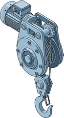 Industrial Lifting Machine: A close-up illustration of a robust industrial lifting machine, designed for heavy-duty tasks, showcasing its powerful mechanism, mechanical components.