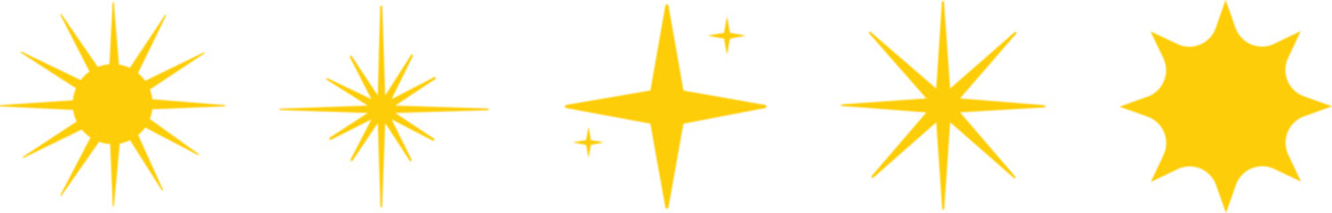 Sparkle Starburst Icon Set Shining Light Effect Symbol Collection Featuring Radiant Twinkle, Glow, Shine, Sparkling Star Group in Flat Style for Decorative Graphic Vector Elements