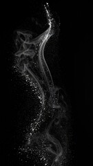 Abstract White Particles Swirl Upward Against Black Background