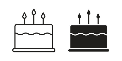 Cake birthday icons illustration, line art, glyph style vectors