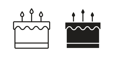 Cake birthday icons illustration, line art, glyph style vectors