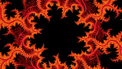 Fiery fractal pattern with intricate organic shapes and black background abstract