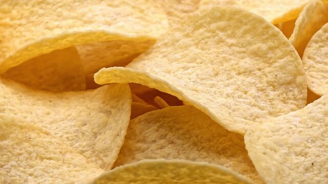 Crispy potato chips. Golden crunchy snack texture background