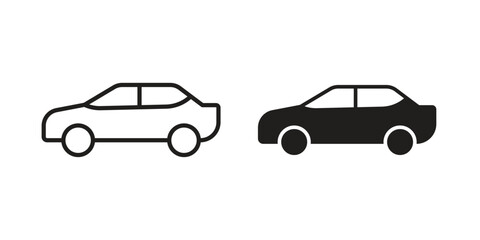 Car side view icons illustration, line art, glyph style vectors