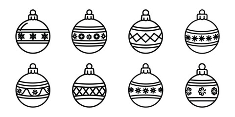 christmas frozen ornament ball outline icon set. Holiday Icons illustration.