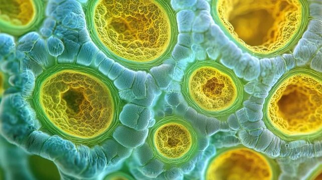 microscopic view of cells and microorganisms in abstract style video