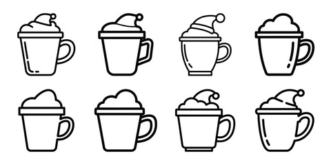 christmas holiday cheers cup outline icon set. Holiday Icons illustration.