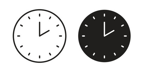 Clock two icons illustration, line art, glyph style vectors