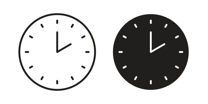 Clock two icons illustration, line art, glyph style vectors