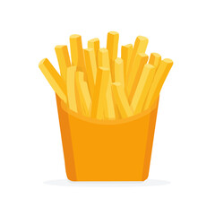 A simple and modern flat 2D vector of a French Fries, isolated on a pure white background.