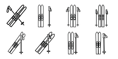 christmas ski poles outline icon set. Holiday Icons illustration.