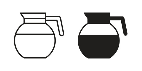 Coffee pot icons illustration, line art, glyph style vectors